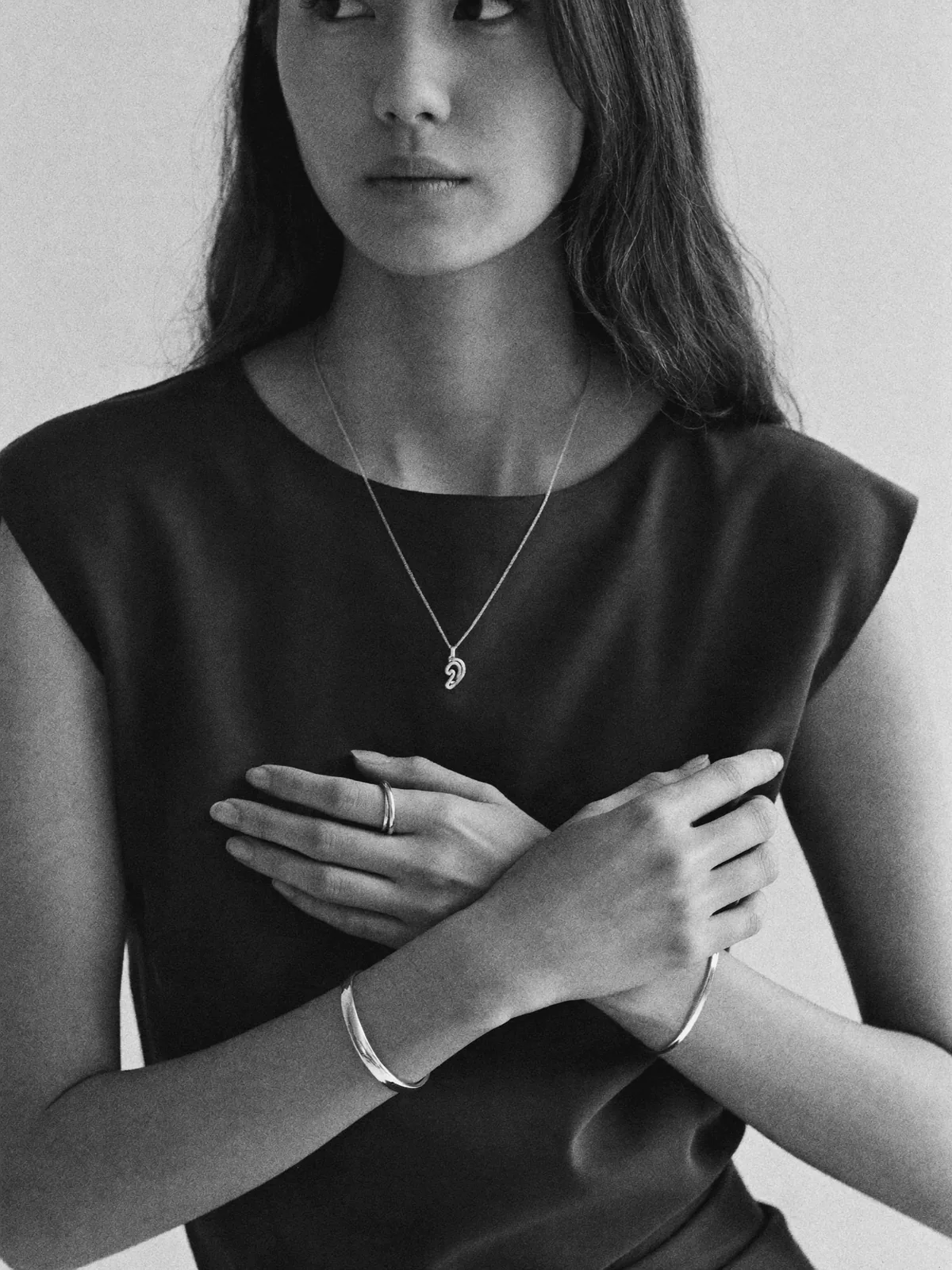 Black-and-white jewellery portrait