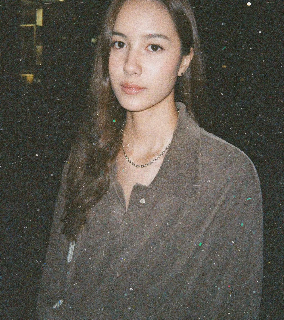 Night street, flash on a fine silver chain