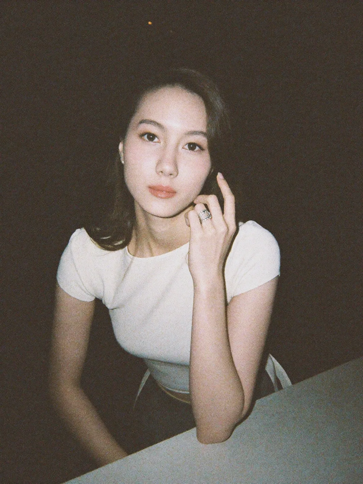 Disposable counter at night, chunky silver ring