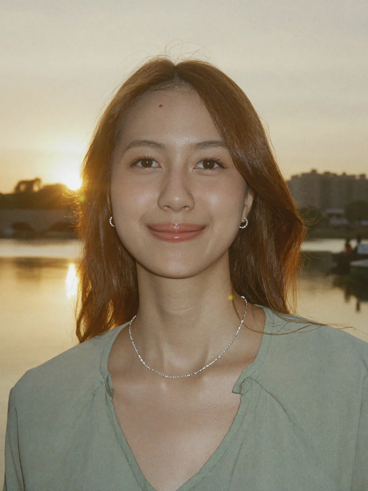 Riverside at sunset, a silver bead chain