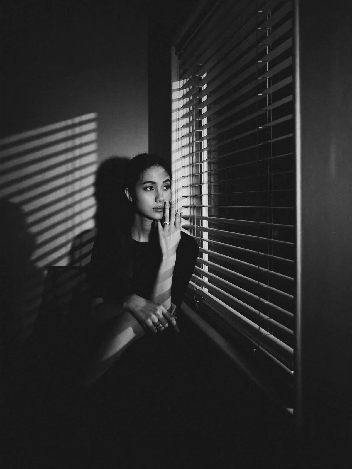 Noir blinds, silver rings