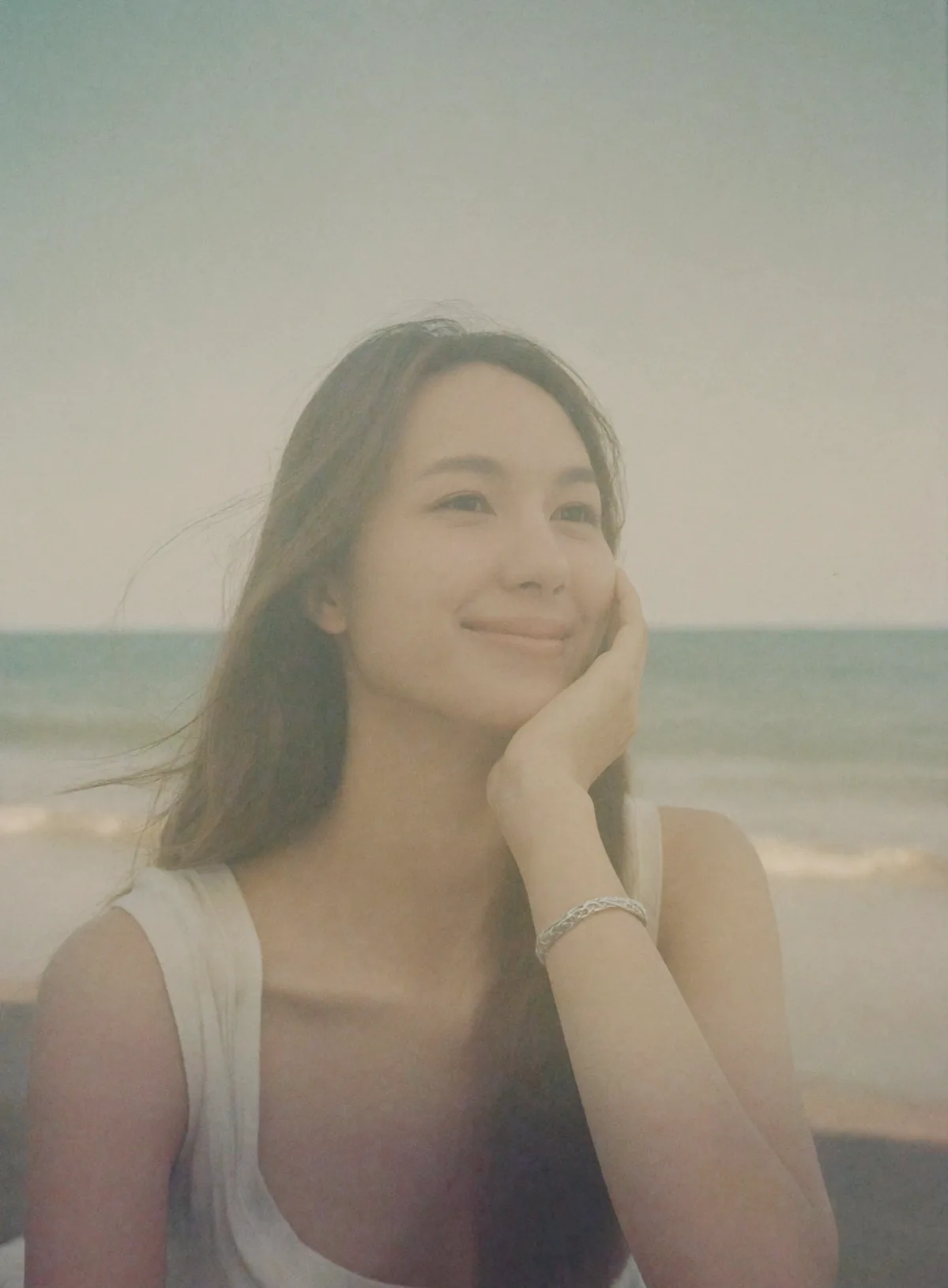 Summer haze seaside wistful, silver braid bracelet